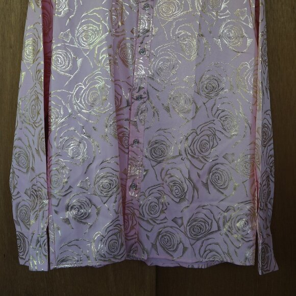 New! ZEROYAA Men's Medium Pink Floral Button-Down Shirt (Gold Rose) - Picture 2 of 7